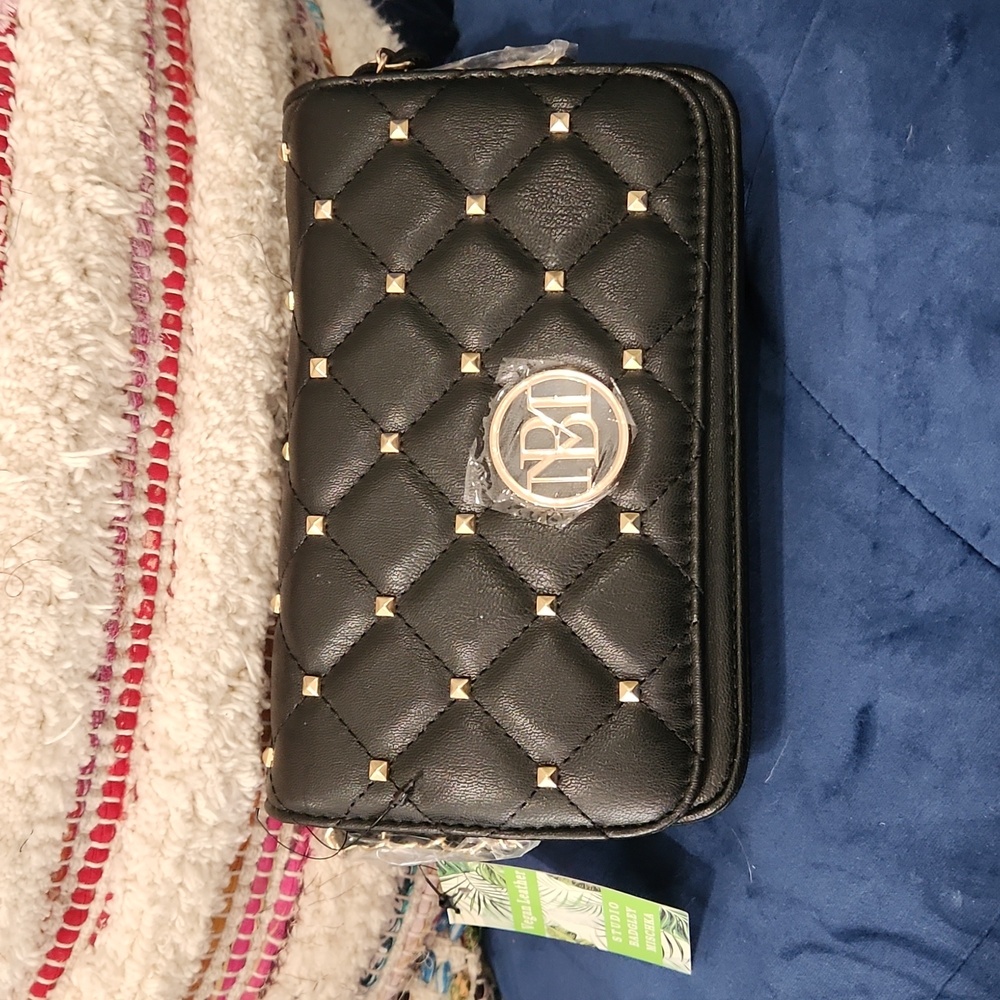 NWT Black studded Vegan Leather Studio Badgley quilted studded crossbody